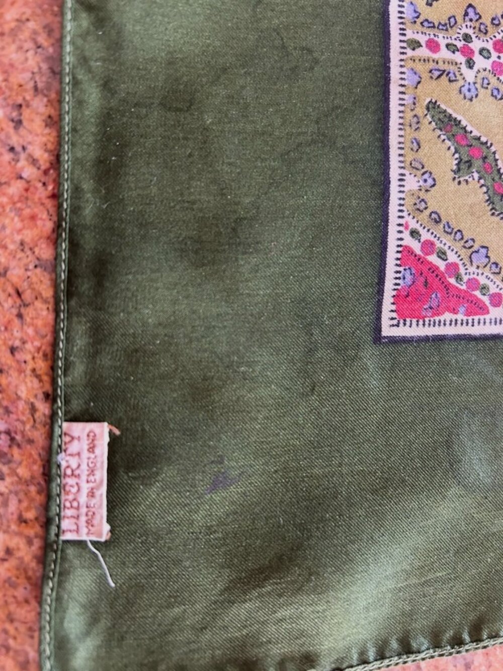 Vintage Liberty of London Green Border Silk Scarf - Picture 8 of 12